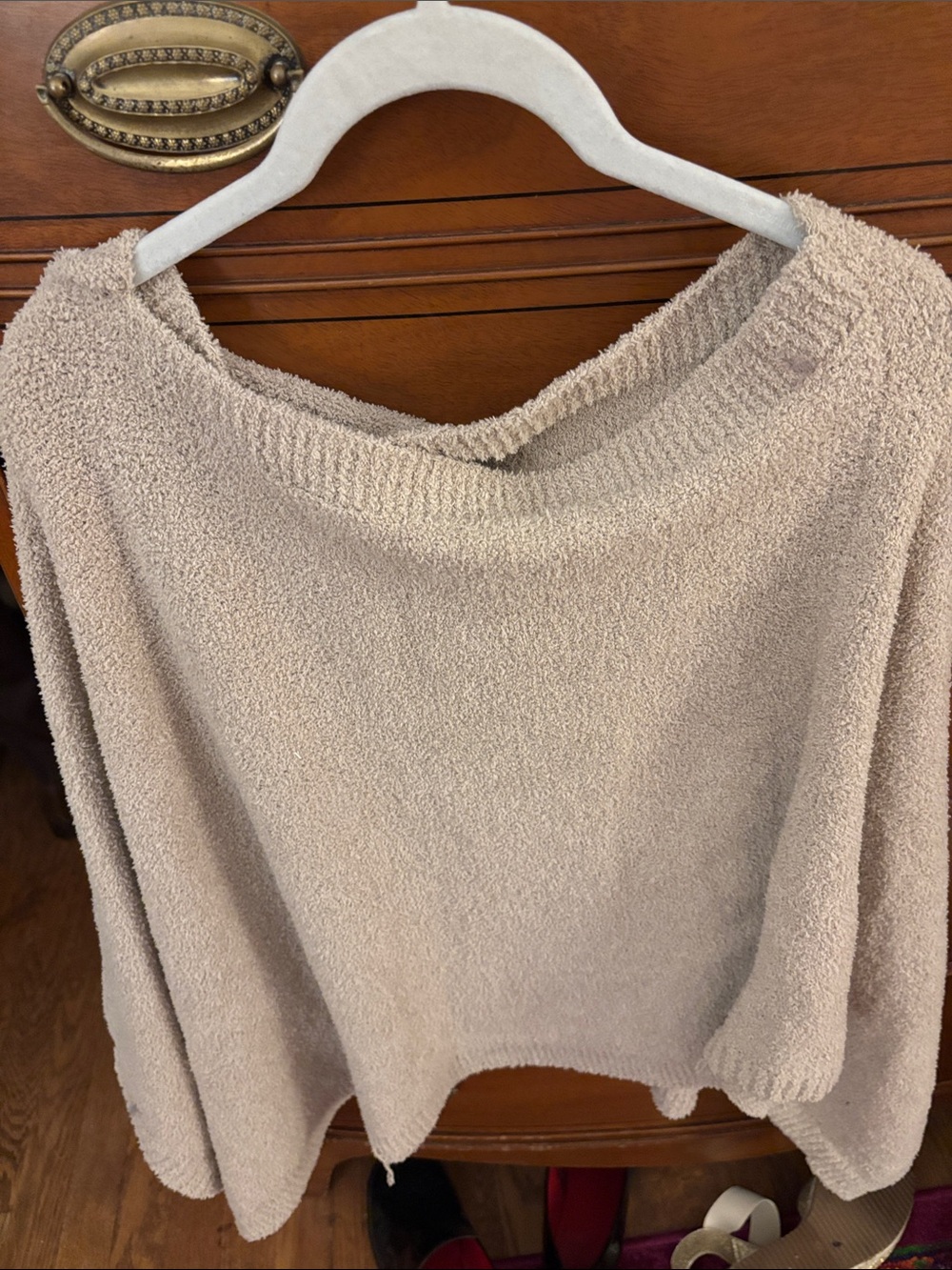 Cozy Women's V-Neck Chenille Poncho in Beige